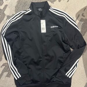 Adidas Men's Black Bomber Jacket with White Stripes